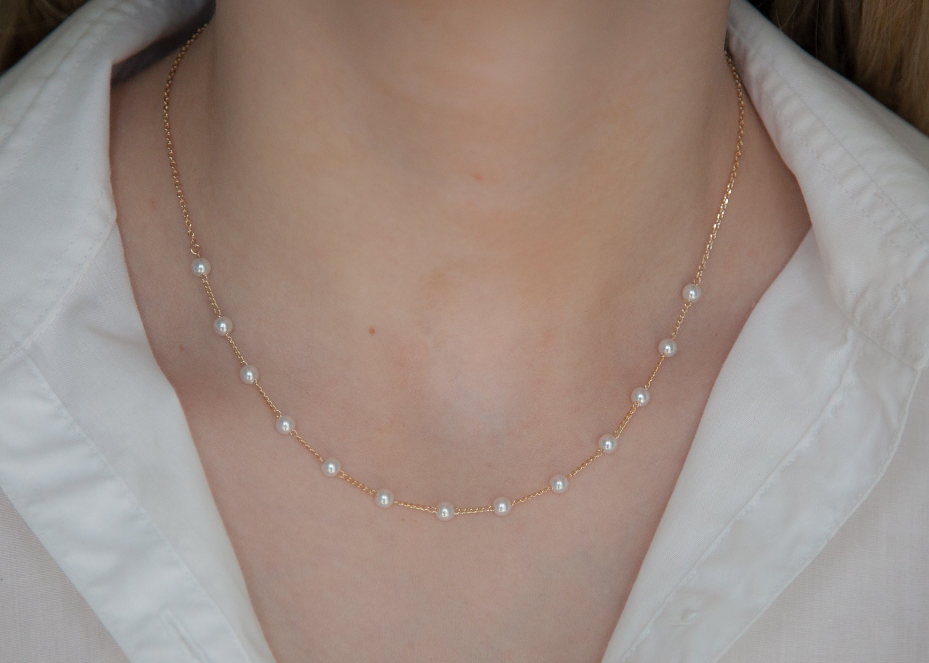 Kette mit weißen Perlen  vergoldet - Halskette für Damen