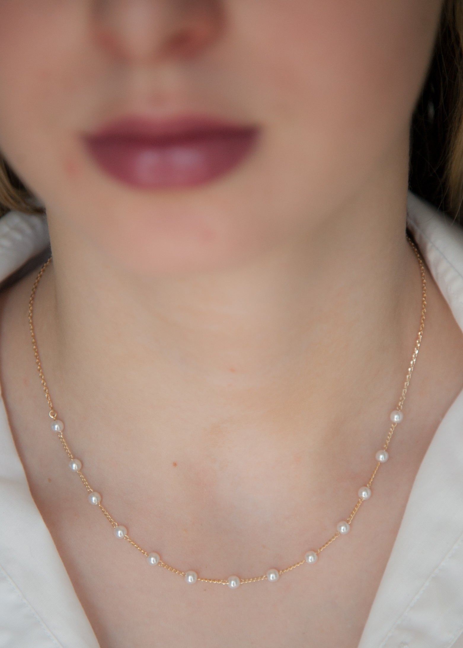 Kette mit weißen Perlen  vergoldet - Halskette für Damen