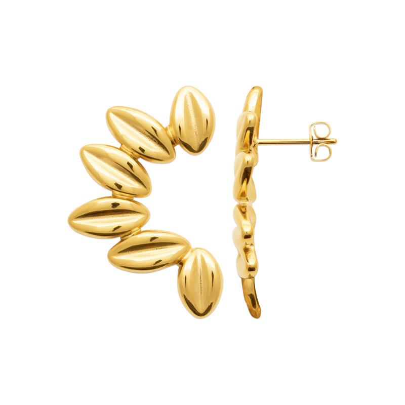Goldene Statement-Ohrringe aus Edelstahl mit Blattdesign