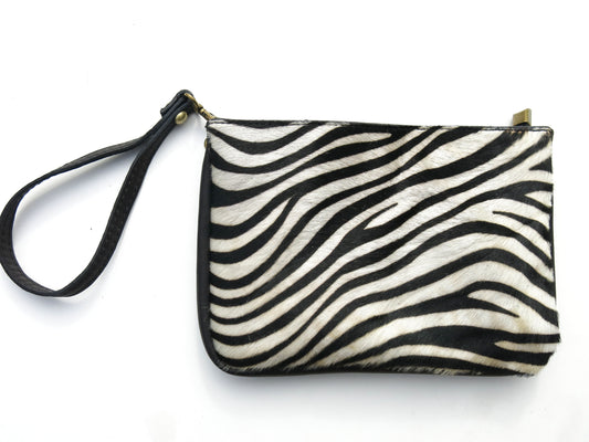 Echtleder Clutch mit Kuhfell - Zebra