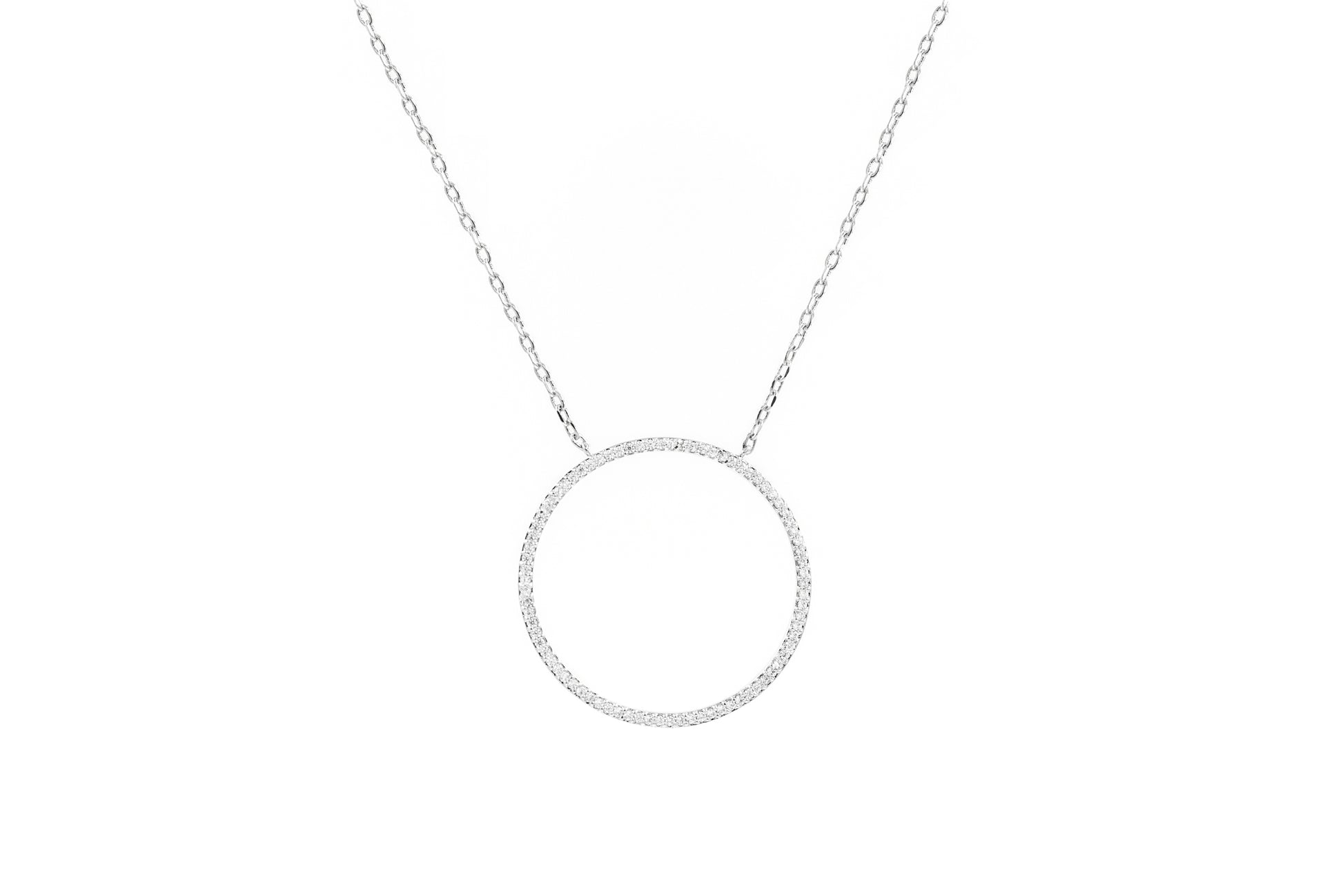 Halskette mit Kreis-Anhänger aus Silber/Zirkonia