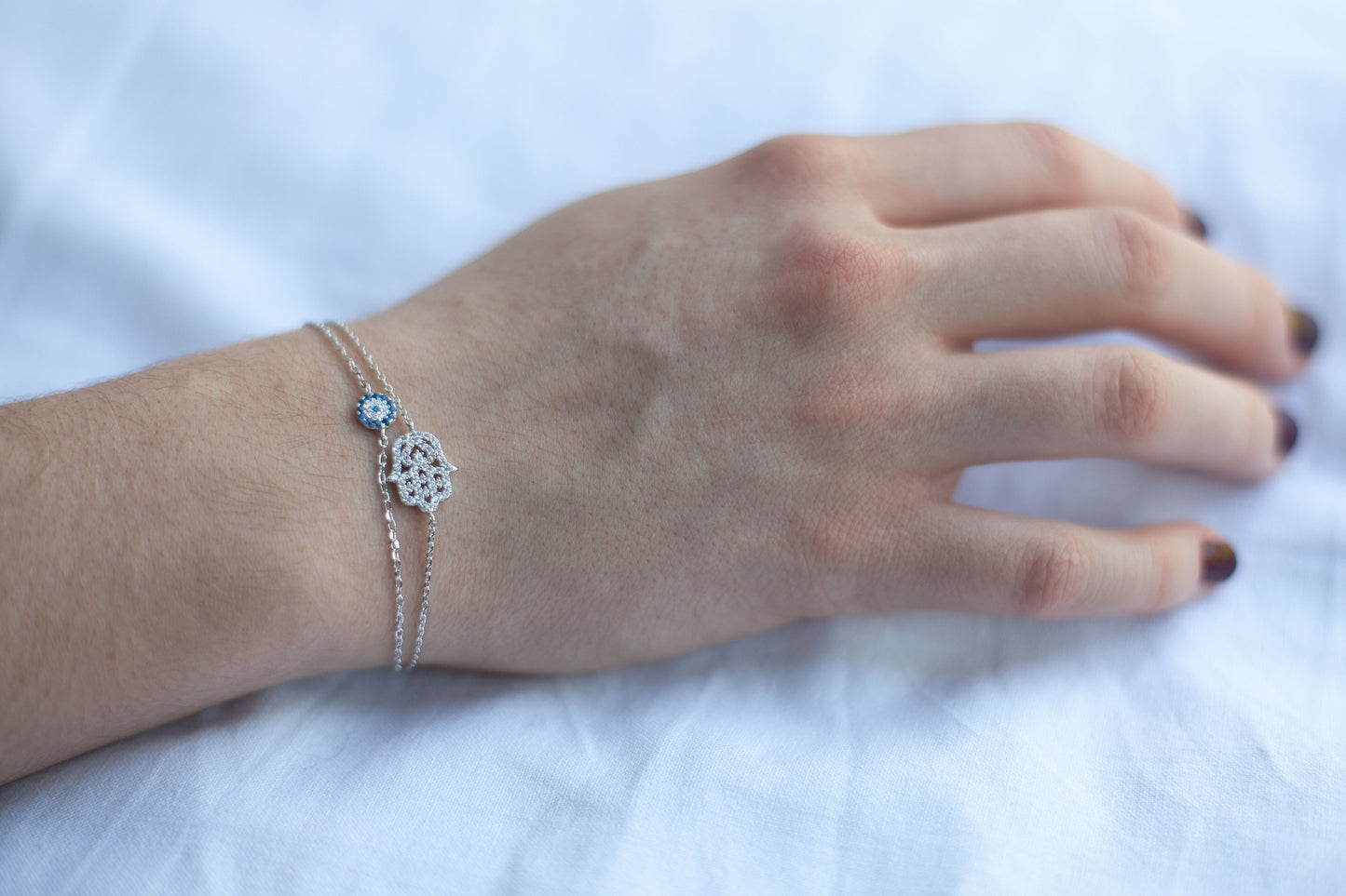 Glücksarmband Mini Nazar Zirkonia Armkette aus Silber, Silberschmuck für Damen
