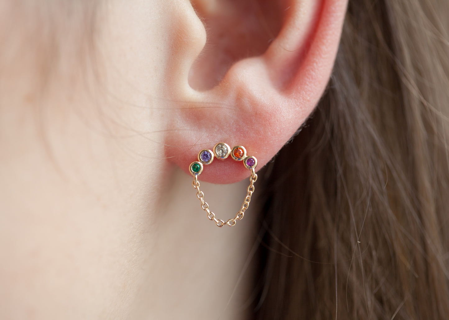 Ohrringe mit bunten Steinen und Kette vergoldet